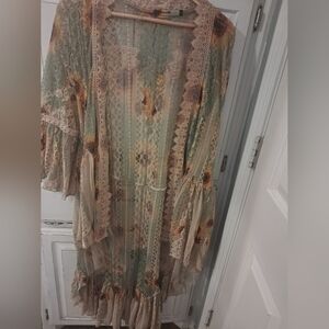 Sunflower Lace Kimono Floral MEDIUM Duster
